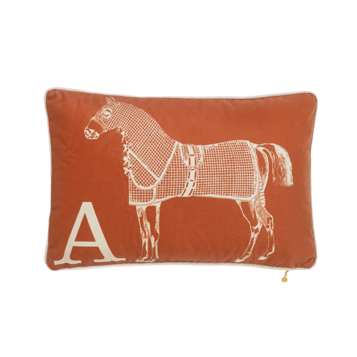 Classic Horse velvet cushion Rust orange