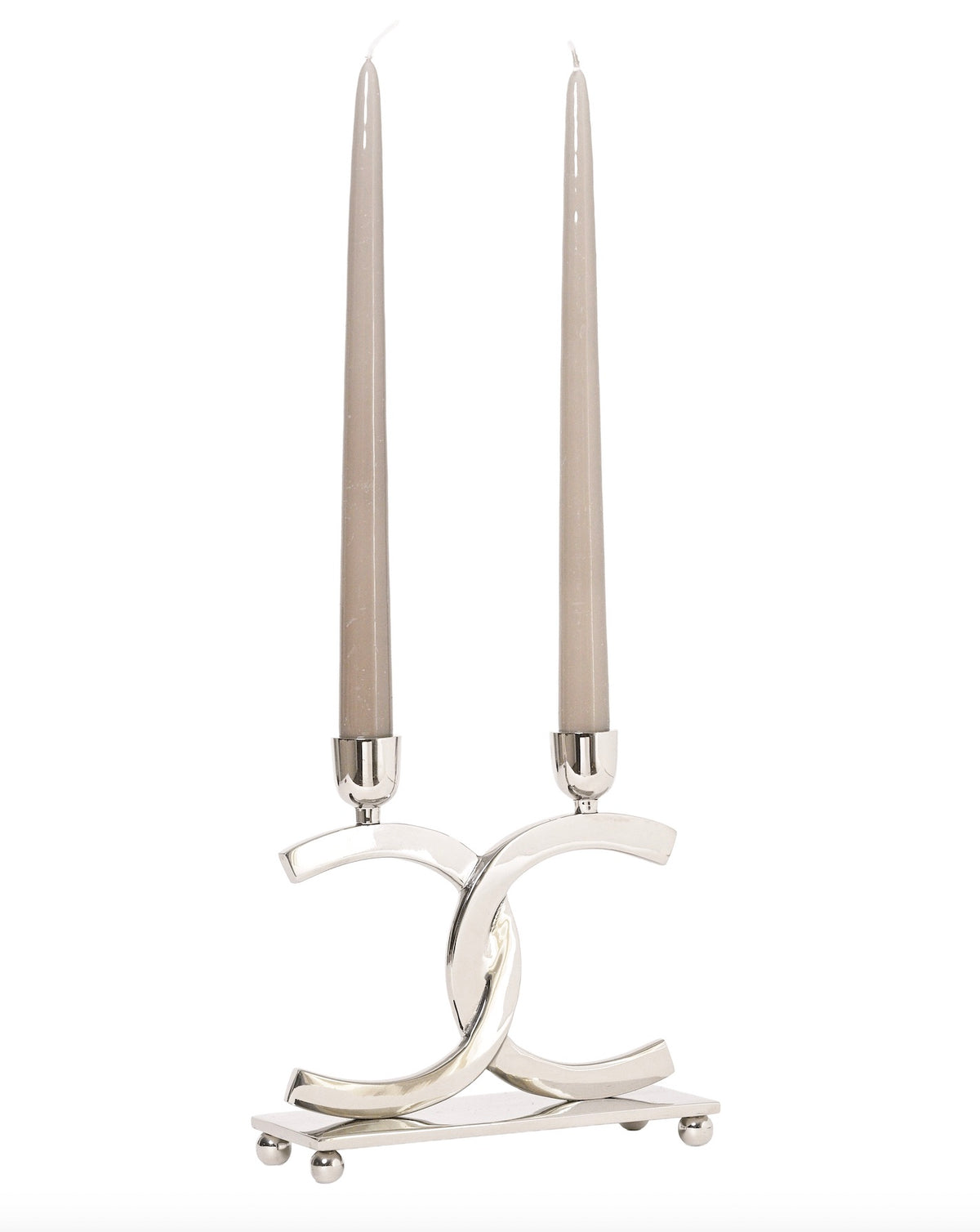 Double Candle Holder – Polished Nickel