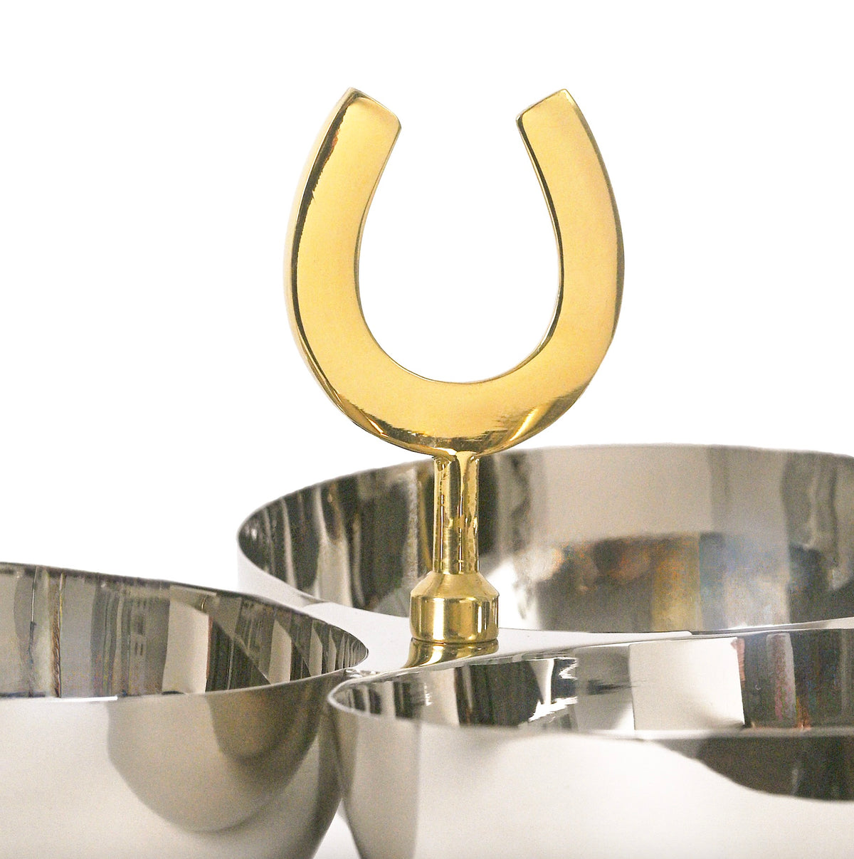 Triple Nut Bowl Silver with Horseshoe in Brass