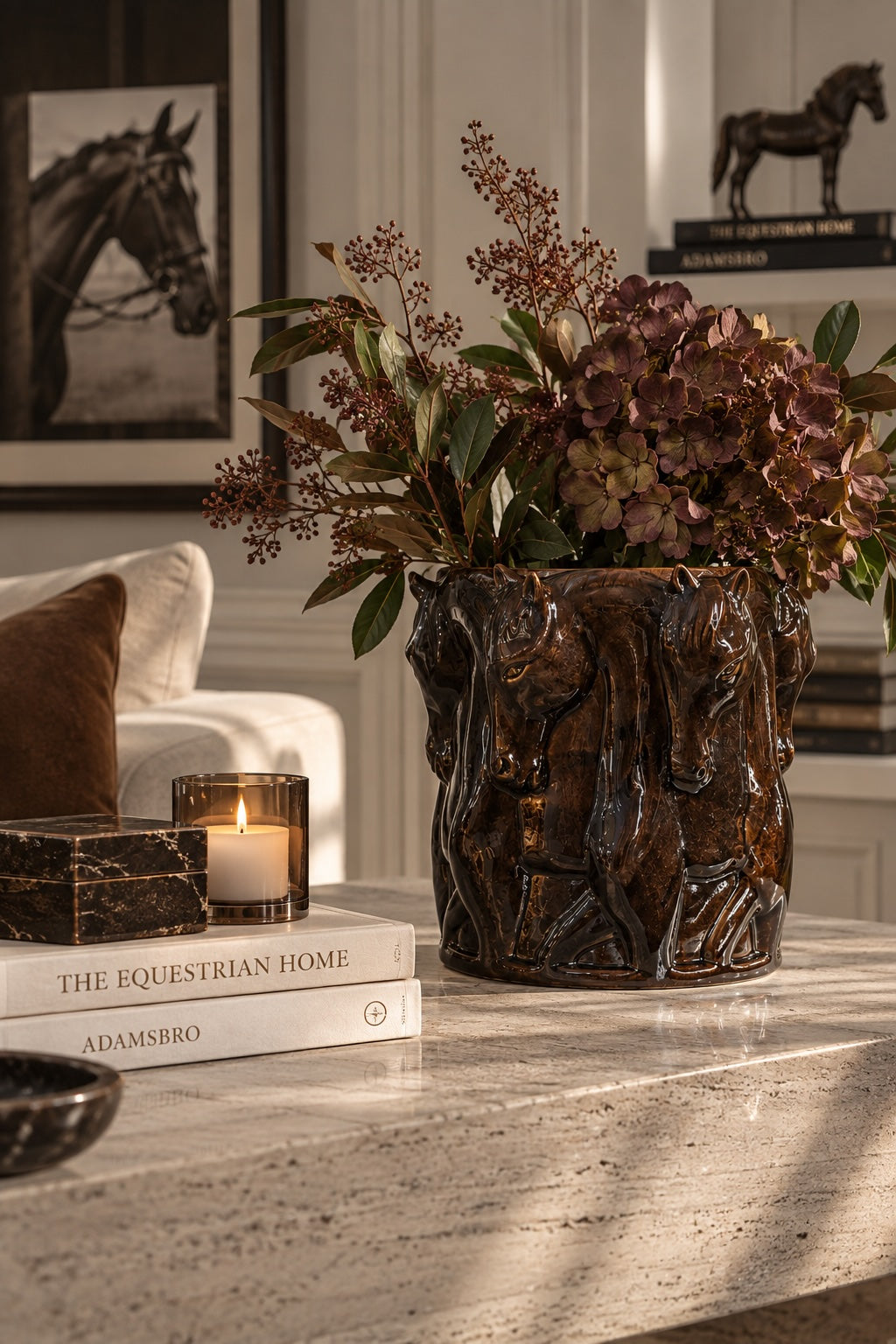 Masterpiece Vase / Flowerpot – Dancing Horses Brown Glaze