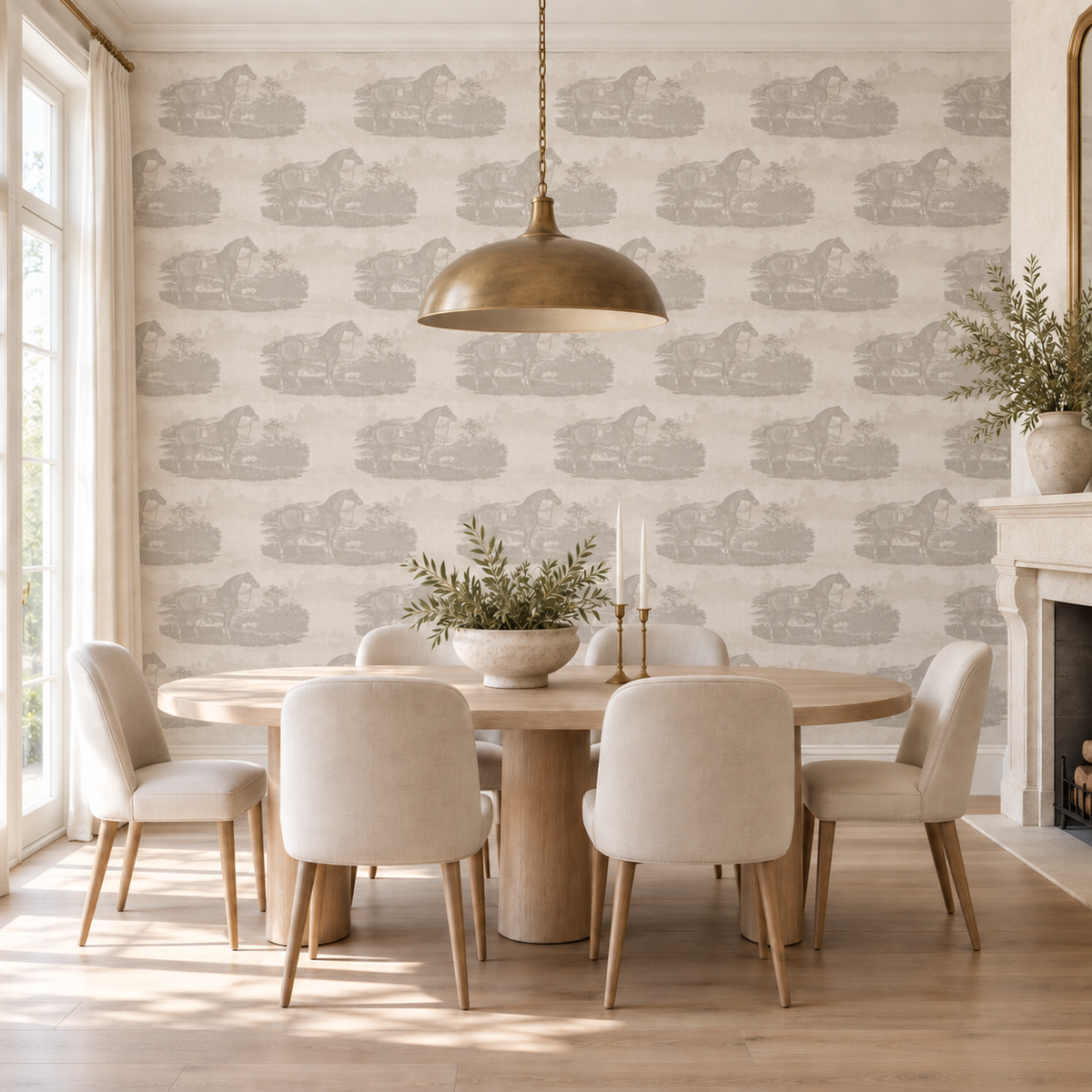 17-09-023-00 Wallpaper Horse Toile Offwhite