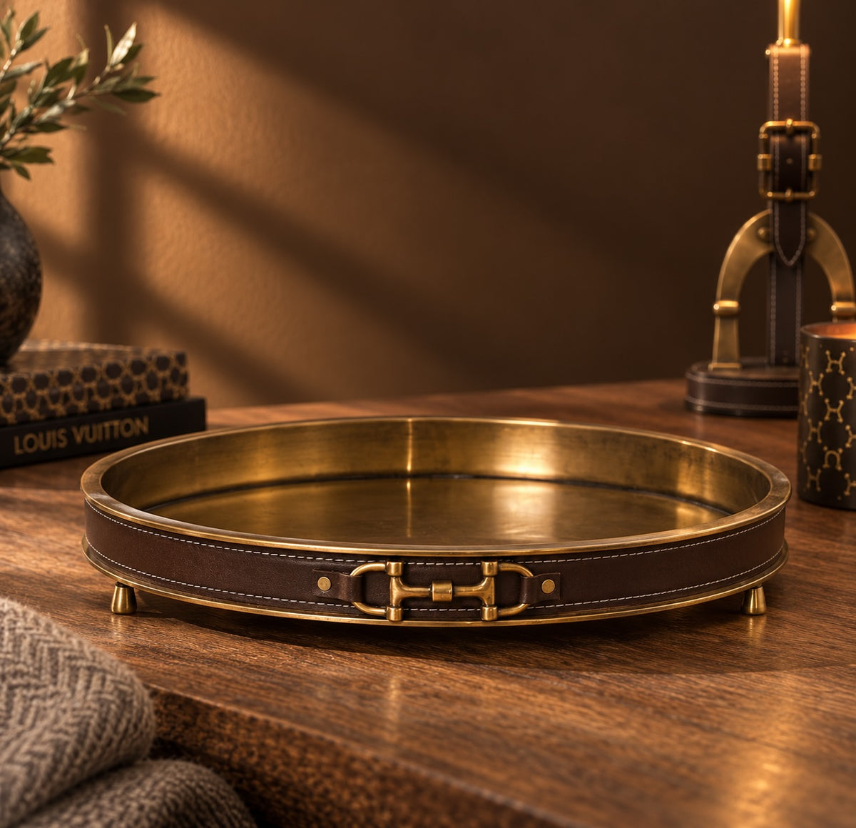 Handmade Leather & Antique Brass Tray