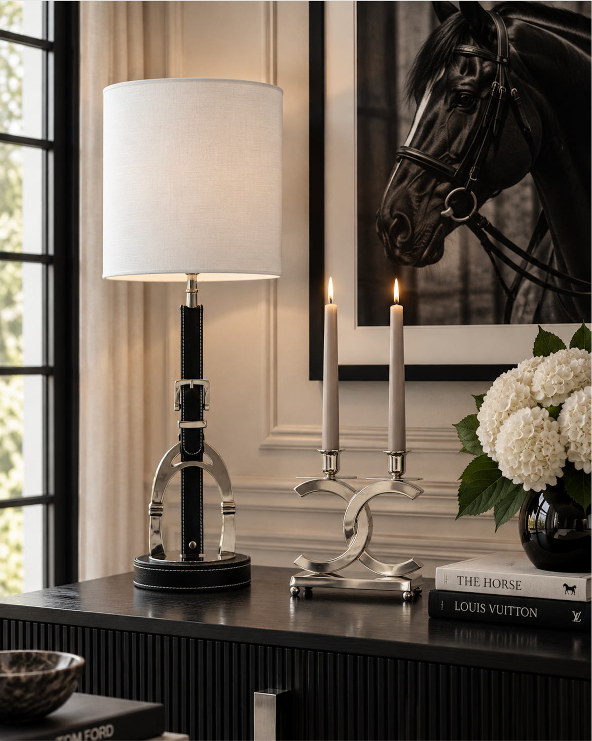 Luxury Stirrup Lamp with Leather.