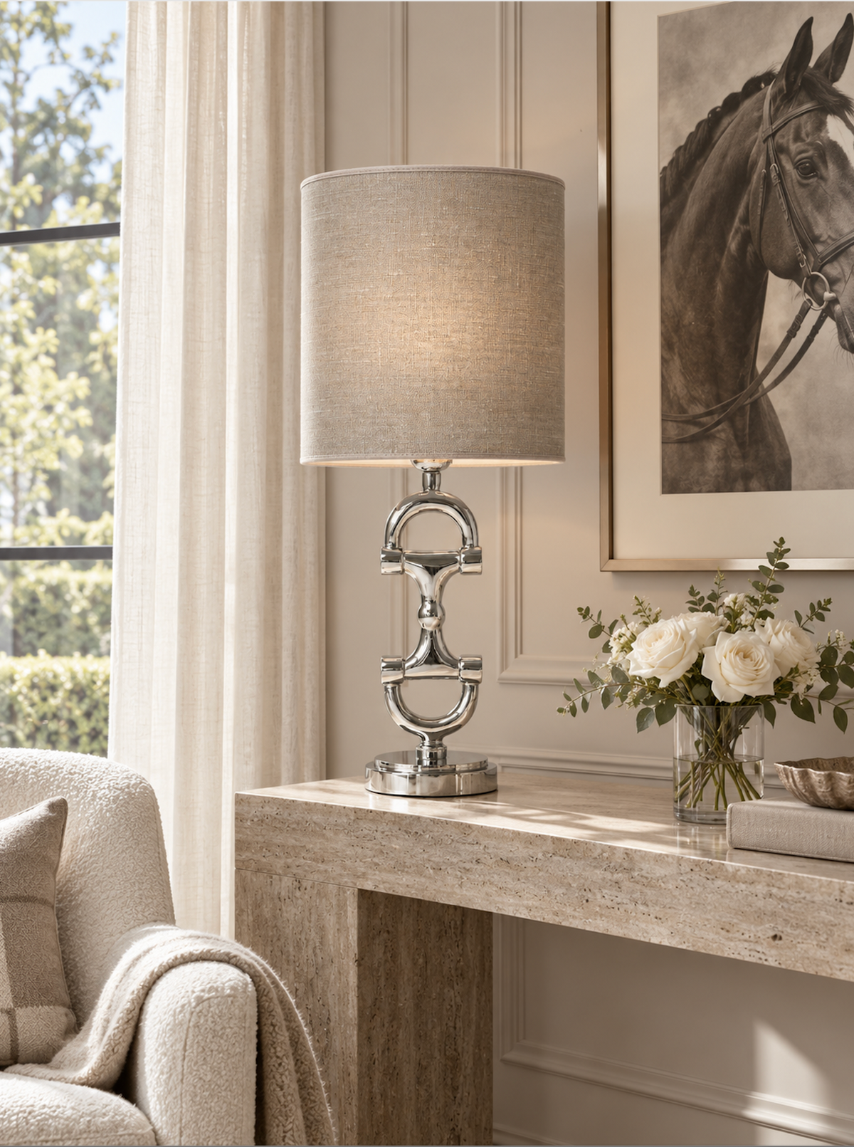 BIT Lamp stand Silver including Nature Linnen Shade.