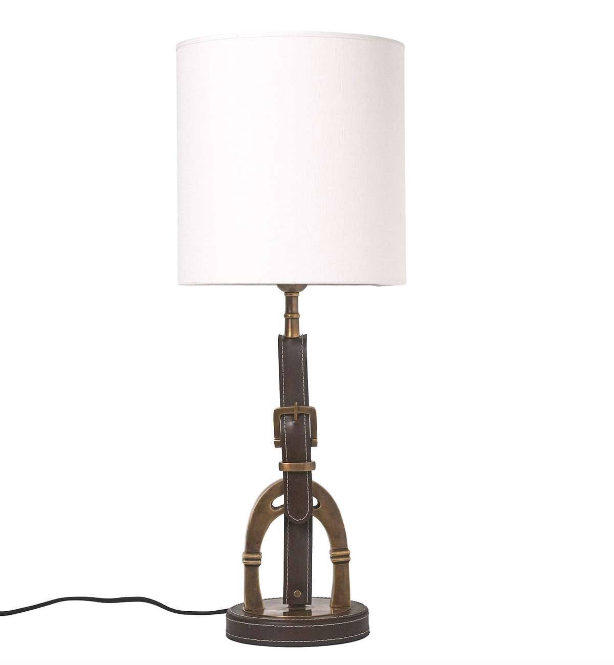 Vintage Brass Stirrup Table Lamp White Shade