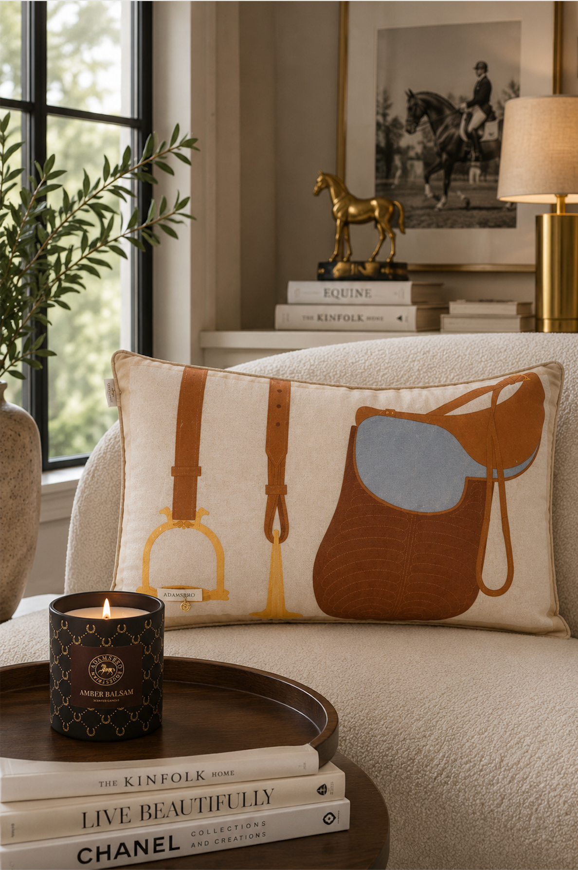 Heritage Saddle velvet cushion browns 60 x 40 cm