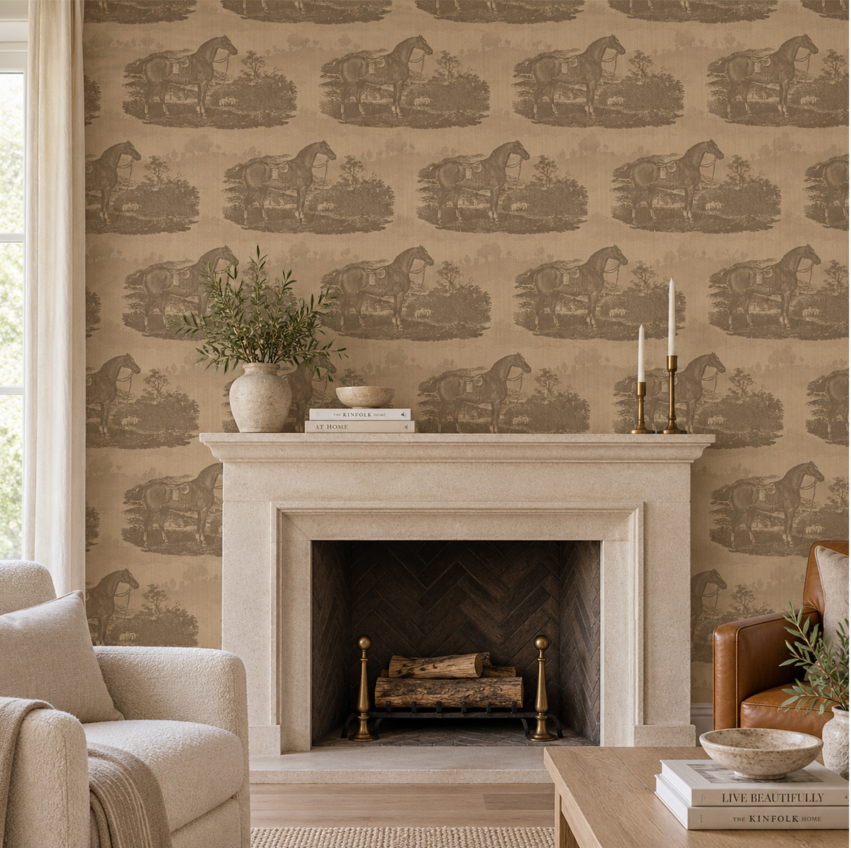 17-09-023-20 Wallpaper Horse Toile Caramel