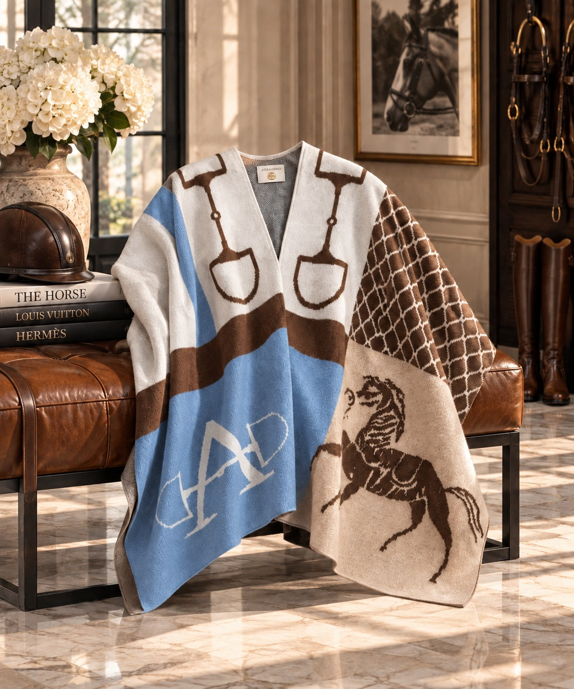 Poncho Classic 100% Cashmere Blue