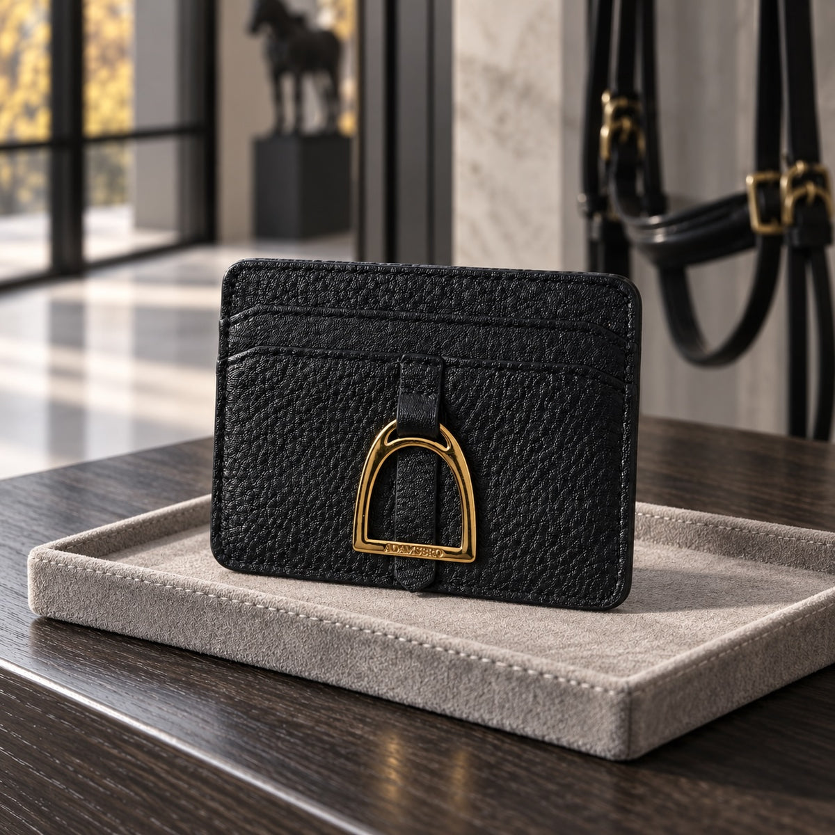 Black Stirrup Cardholder- Genuine Leather