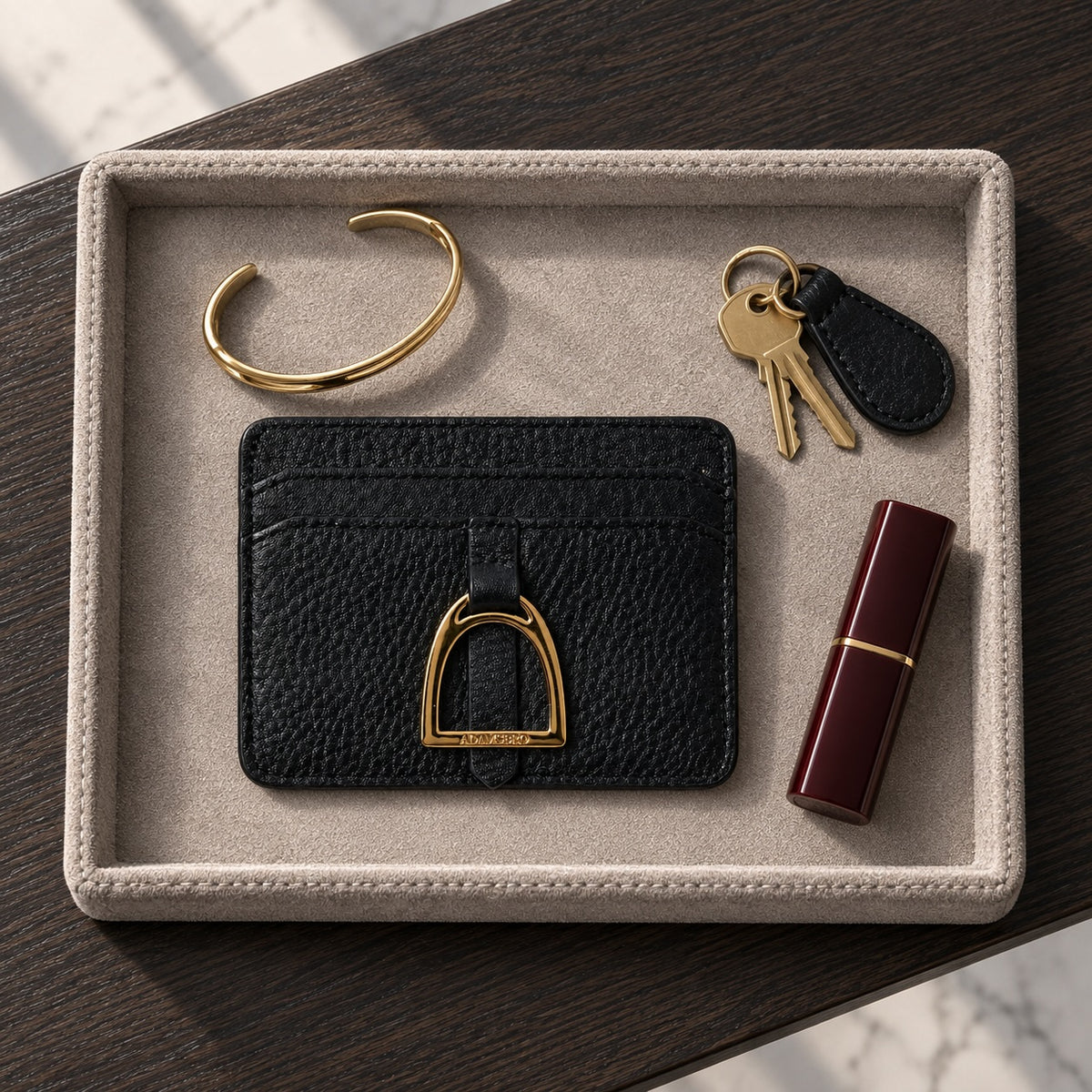 Black Stirrup Cardholder- Genuine Leather