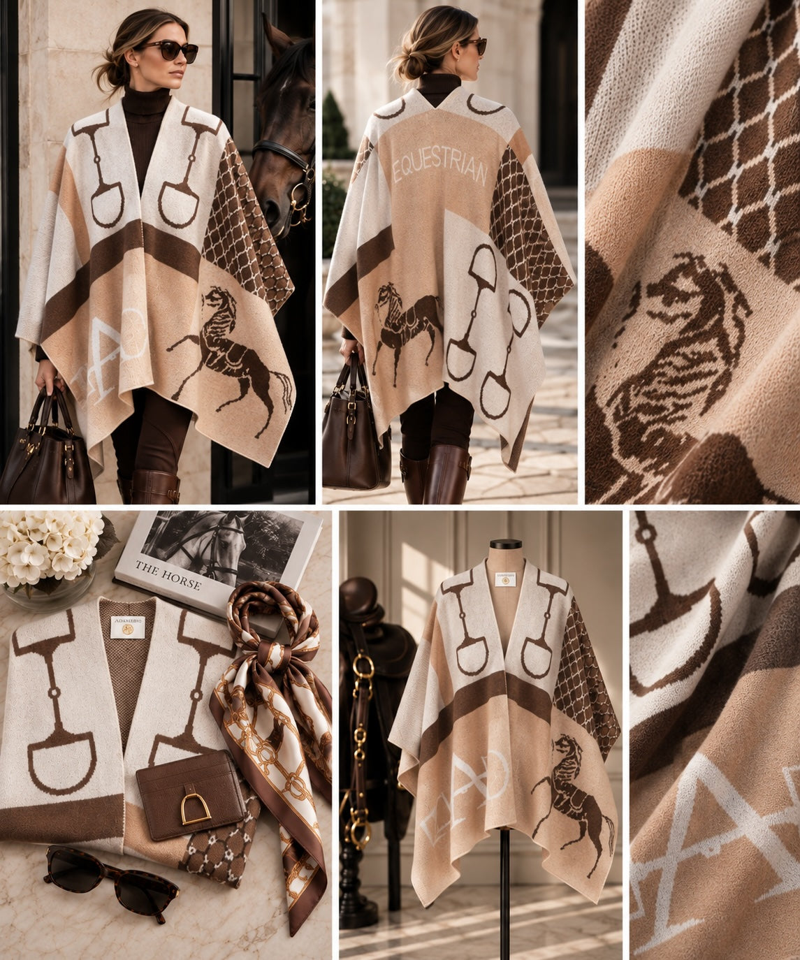 Poncho Classic 100% Cashmere Browns