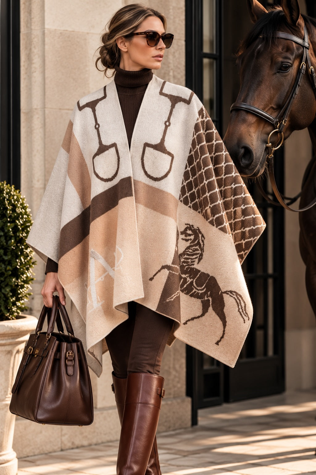 Poncho Classic 100% Cashmere Browns