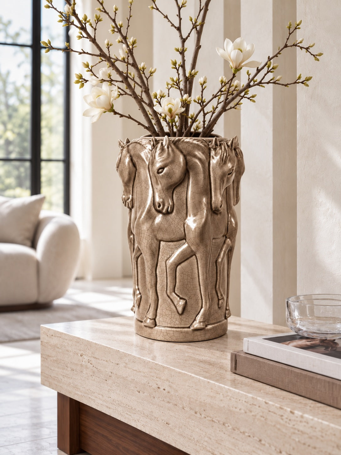 Masterpiece Tall Vase - Dancing Horses Mud crack