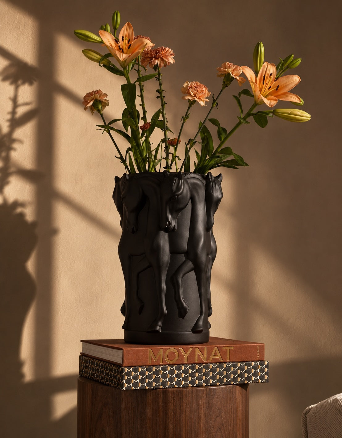 VASE DANCING HORSES MATT BLACK
