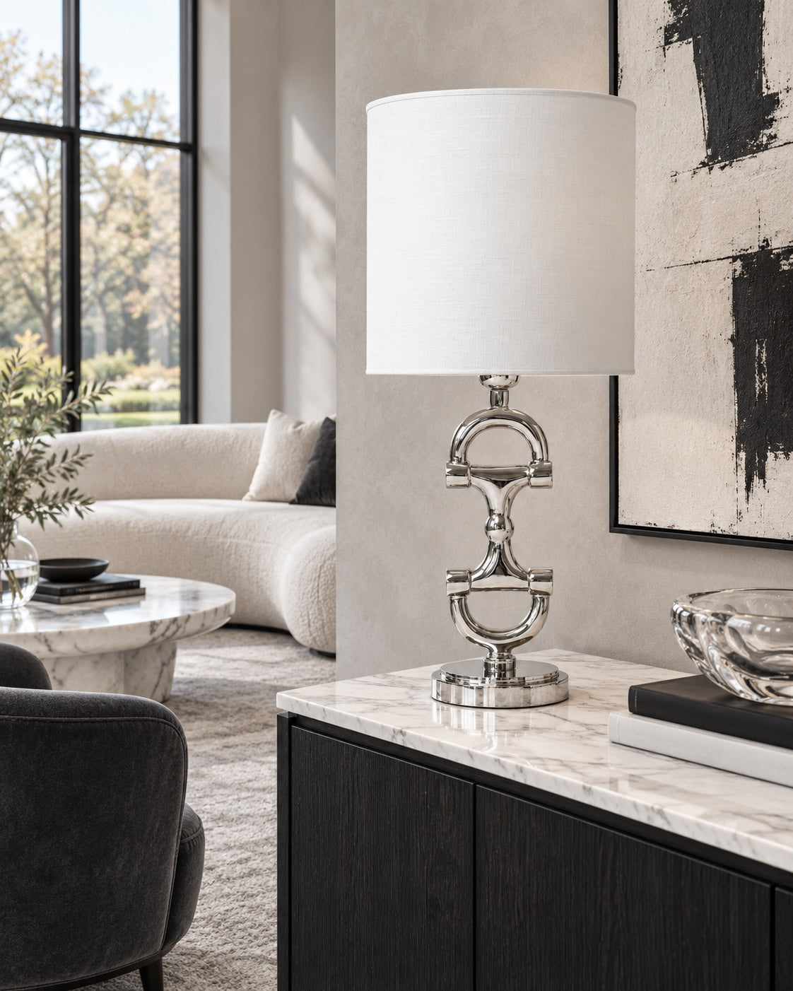 BIT Lamp stand Silver including Off-white Linnen Shade