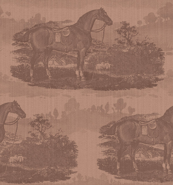 17-09-023-05 Wallpaper Horse Toile Red Mocca