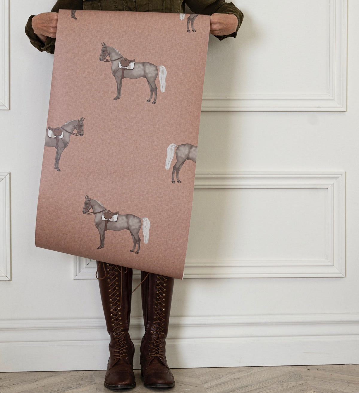 17-09-007-05/P WALLPAPER SAMPLE Petit Horse Red Mocca