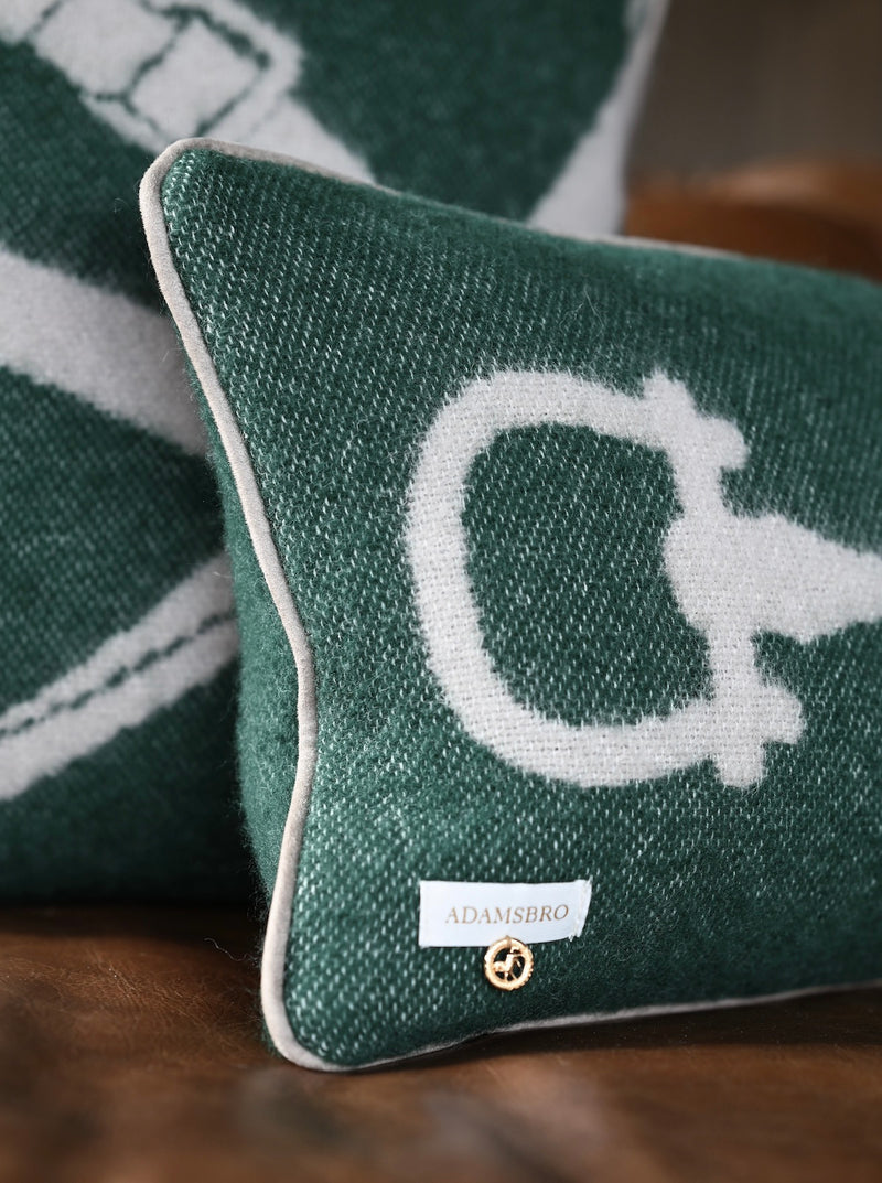 FOREST GREEN  RETRO CUSHION NZ WOOL 55X25 CM.