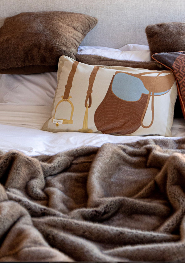 Heritage Saddle velvet cushion browns 60 x 40 cm