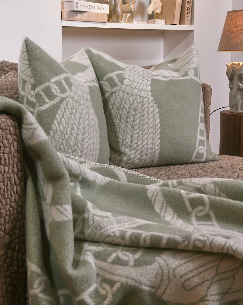 Chain Cushion 100% New Zealand lambswool celadon green