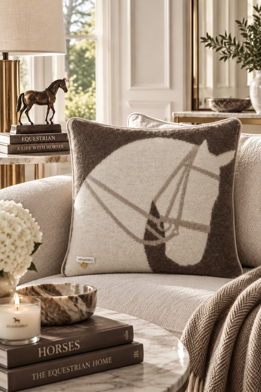Multi Horses Cushion in 100% NZ Wool Brown