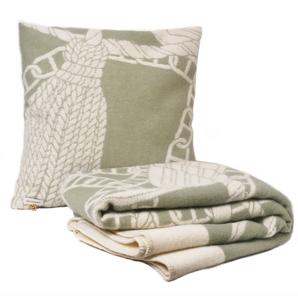 Chain Cushion 100% New Zealand lambswool celadon green