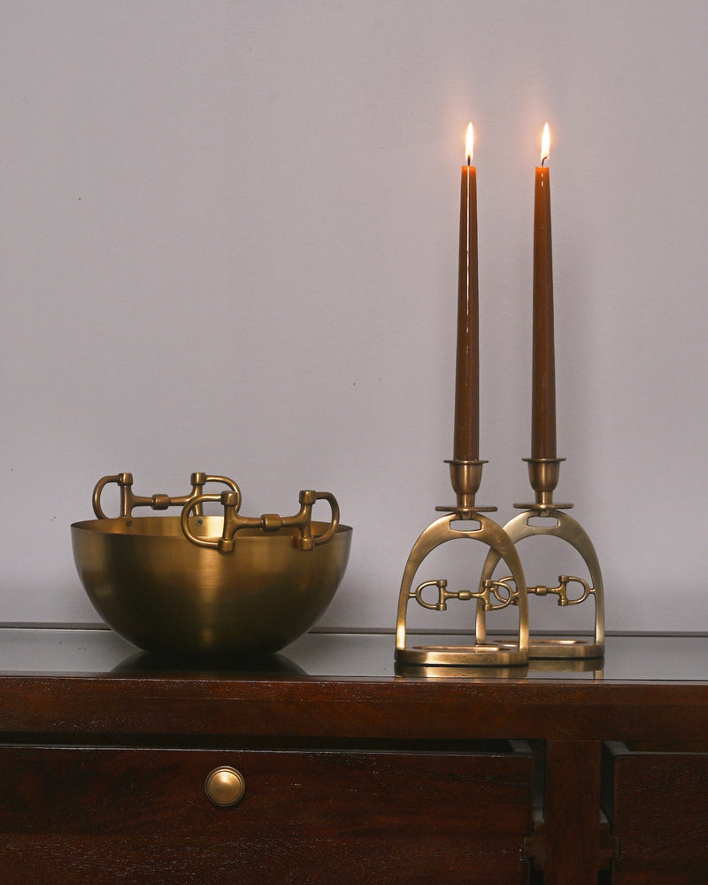 Snaffle Bit Candle Holder Set Brass