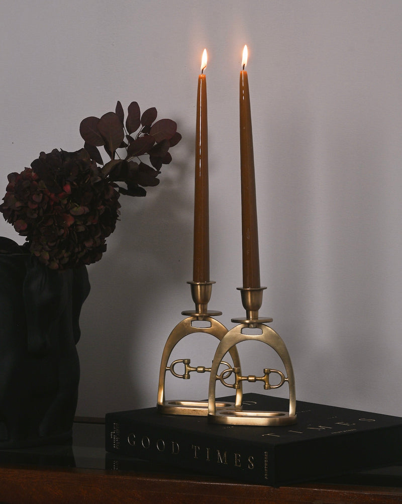 Snaffle Bit Candle Holder Set Brass