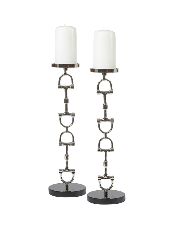 Tall Snaffle Bit Candle Holder set Silver