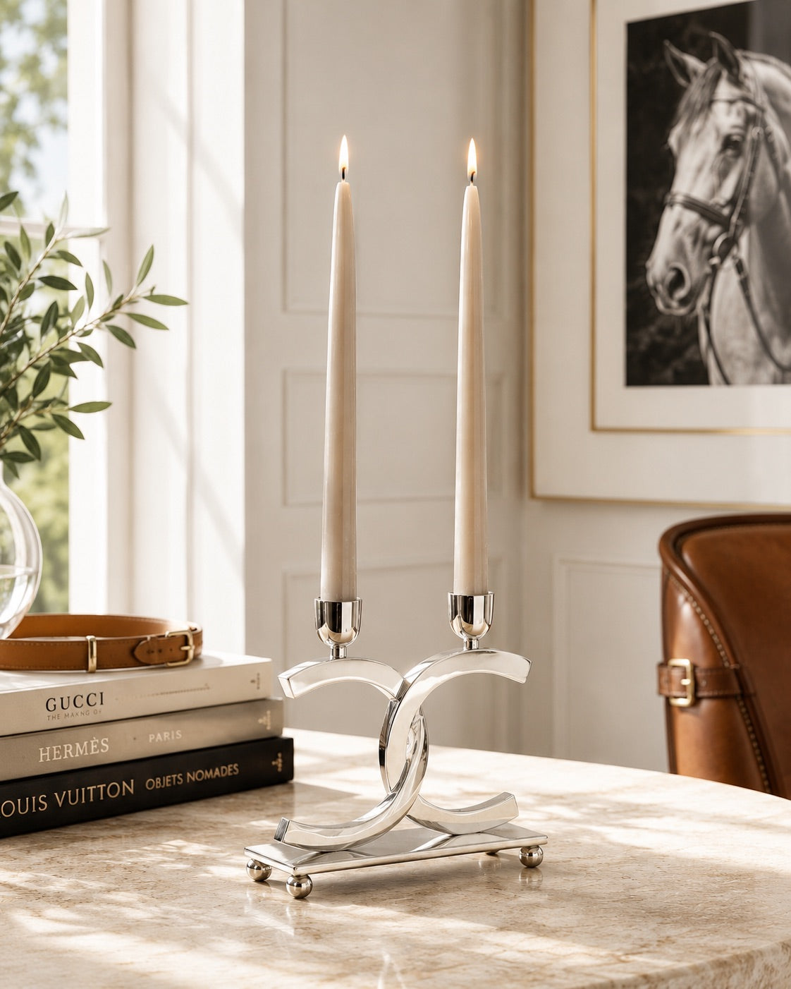 Double Candle Holder – Polished Nickel