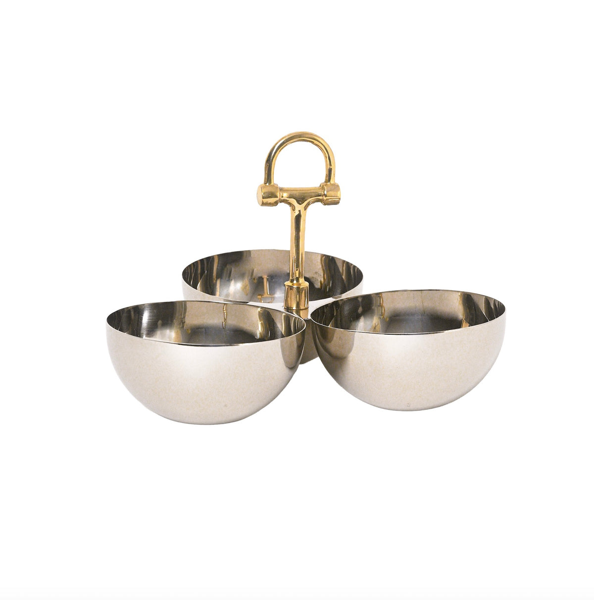 Triple Nut Bowl Silver with golden handle