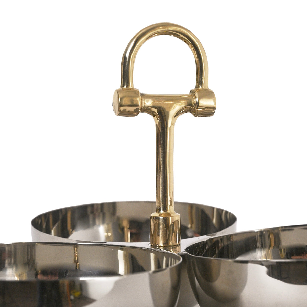 Triple Nut Bowl Silver with golden handle