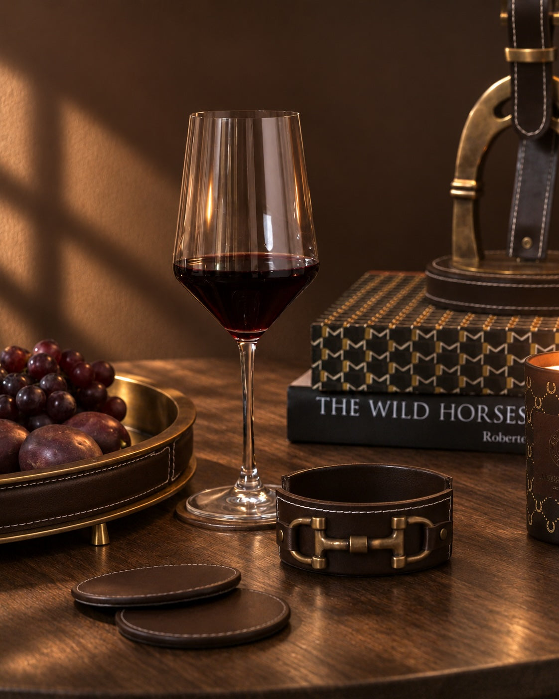 Leather Vintage Brass Coasters – Set of 4