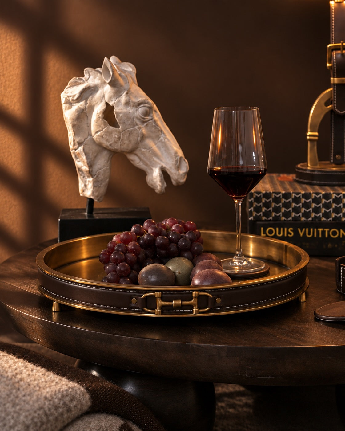 Handmade Leather & Antique Brass Tray