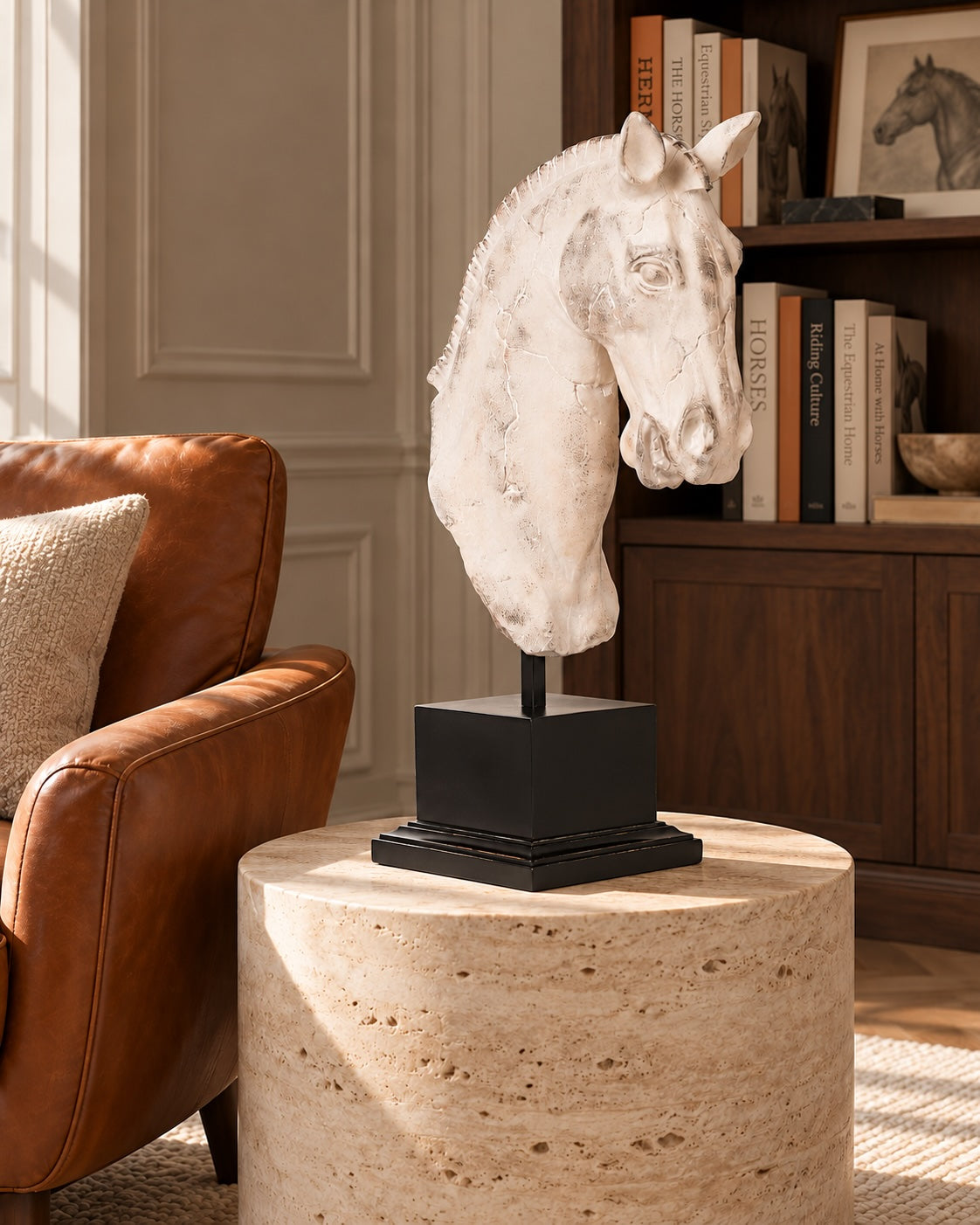 Horse Decor Glass stone finish Aged Ivory