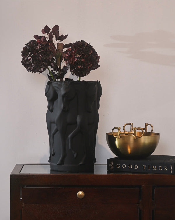 VASE DANCING HORSES MATT BLACK