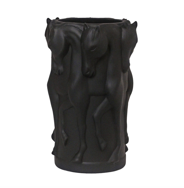 VASE DANCING HORSES MATT BLACK