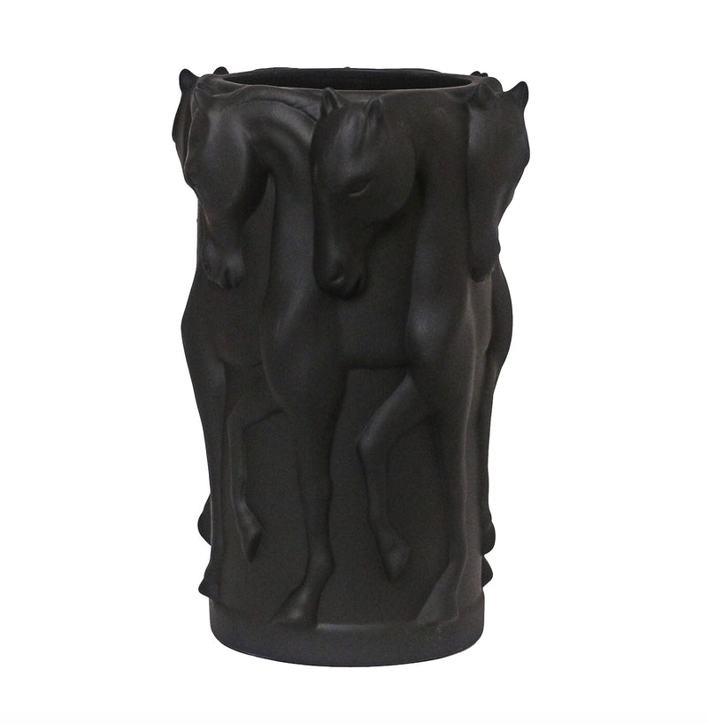 VASE DANCING HORSES MATT BLACK