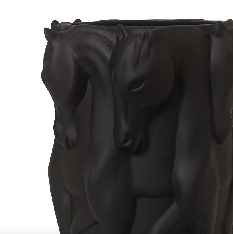 VASE DANCING HORSES MATT BLACK