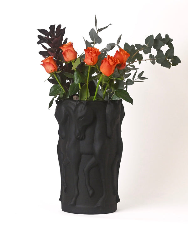 VASE DANCING HORSES MATT BLACK