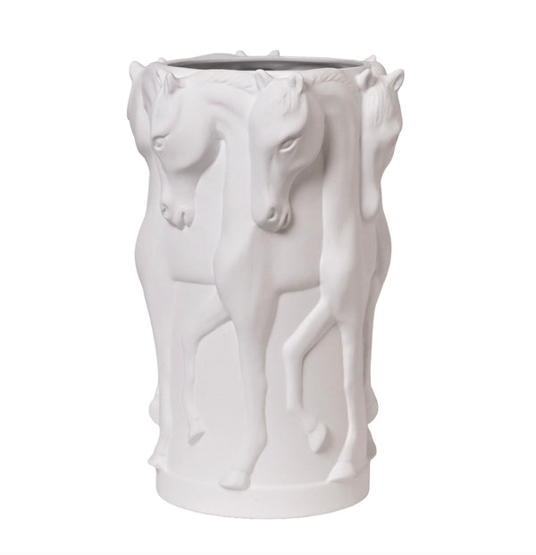 CERAMIC VASE DANCING HORSES MATT WHITE