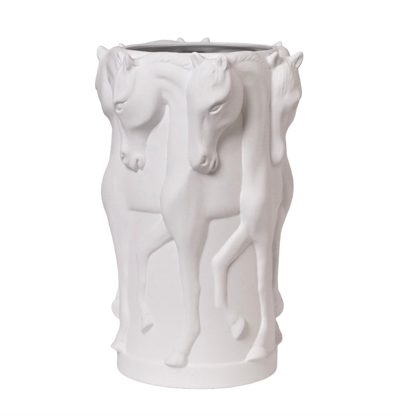 CERAMIC VASE DANCING HORSES MATT WHITE