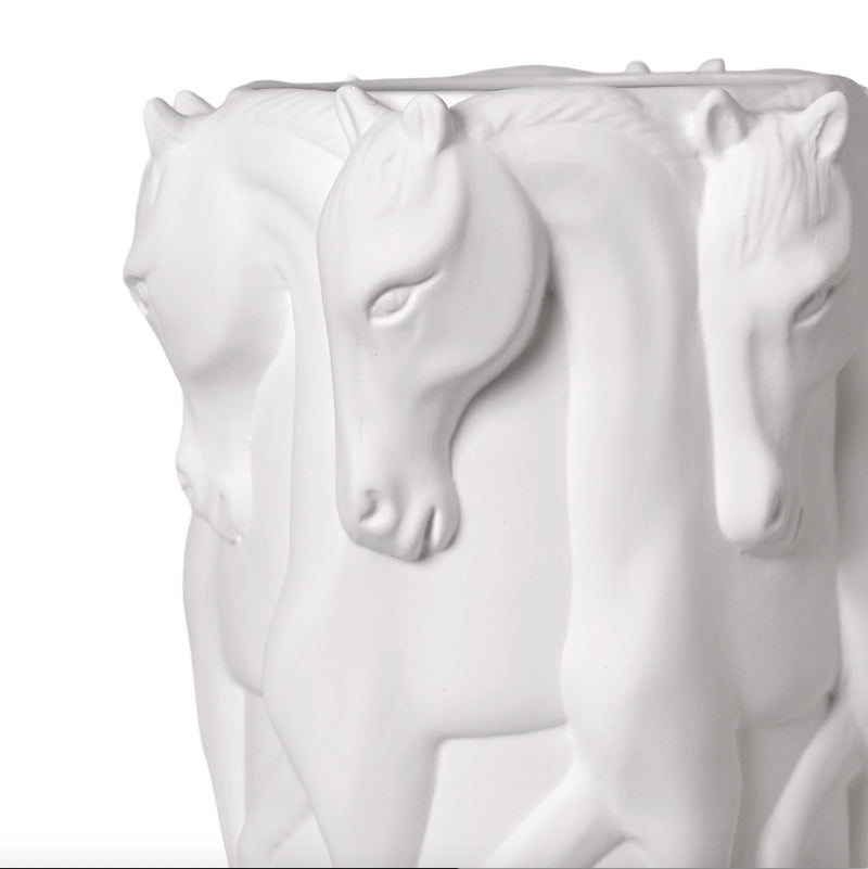 CERAMIC VASE DANCING HORSES MATT WHITE