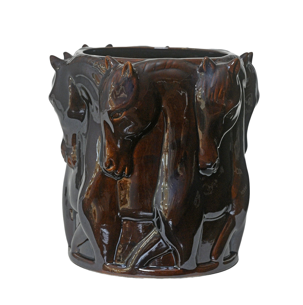 Masterpiece Vase / Flowerpot – Dancing Horses Brown Glaze