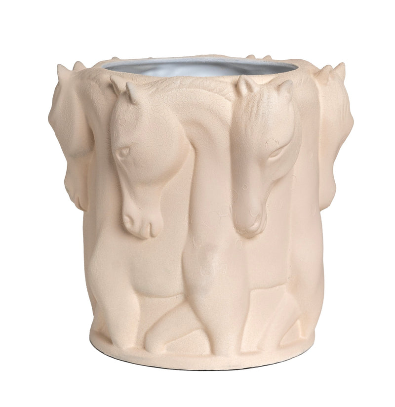 MATT CHAMPAGNE CERAMIC VASE DANCING HORSES