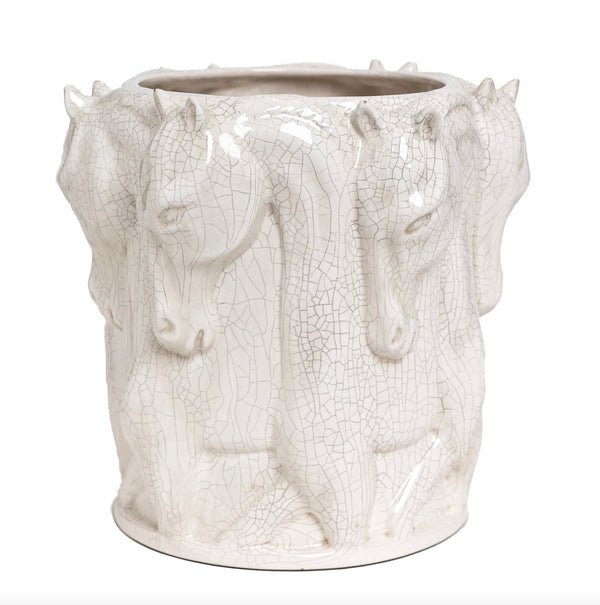 OFF-WHITE CRACK CERAMIC VASE DANCING HORSES