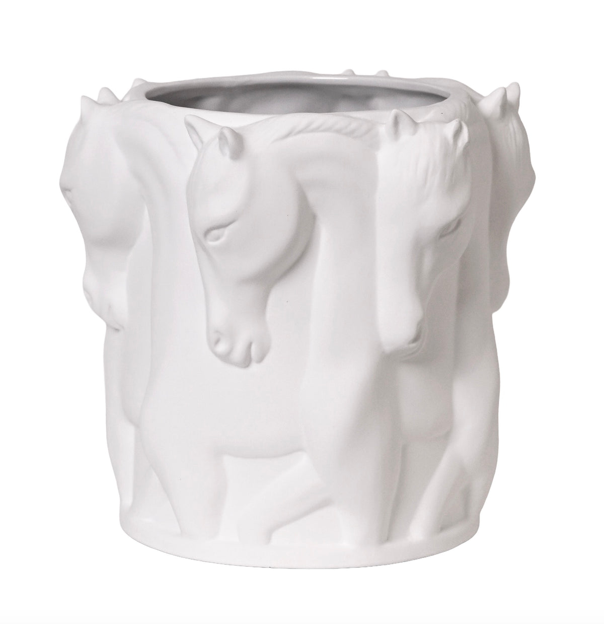 MATT WHITE CERAMIC VASE DANCING HORSES