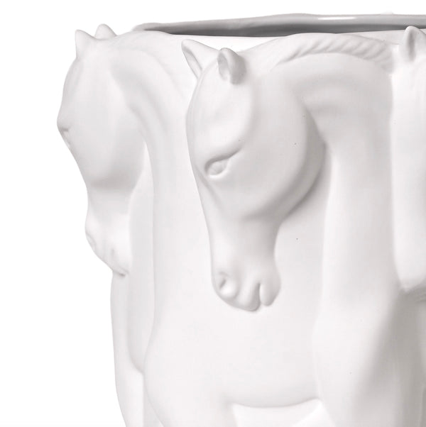 MATT WHITE CERAMIC VASE DANCING HORSES