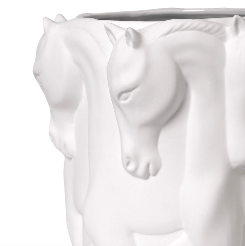 MATT WHITE CERAMIC VASE DANCING HORSES