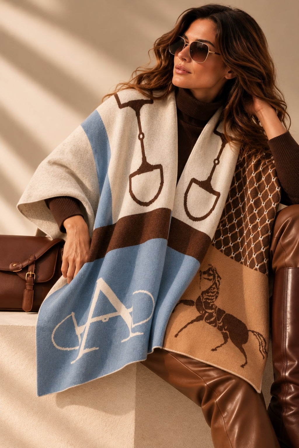 Poncho Classic 100% Cashmere Blue